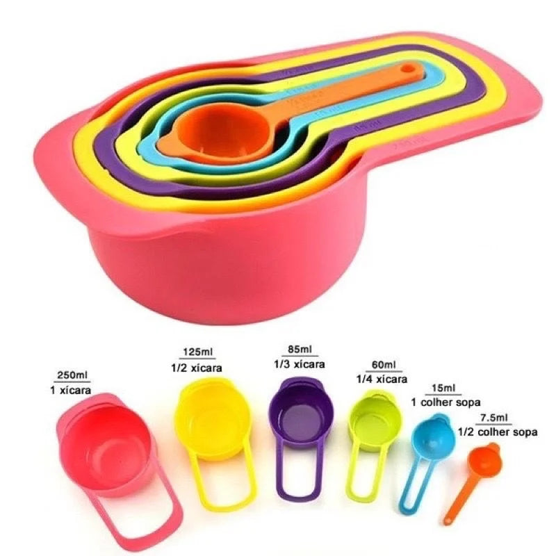 Conjunto Colher Xicaras Medidoras Kit Com 6 Peças Prático Medidoras Cozinha E Confeitaria