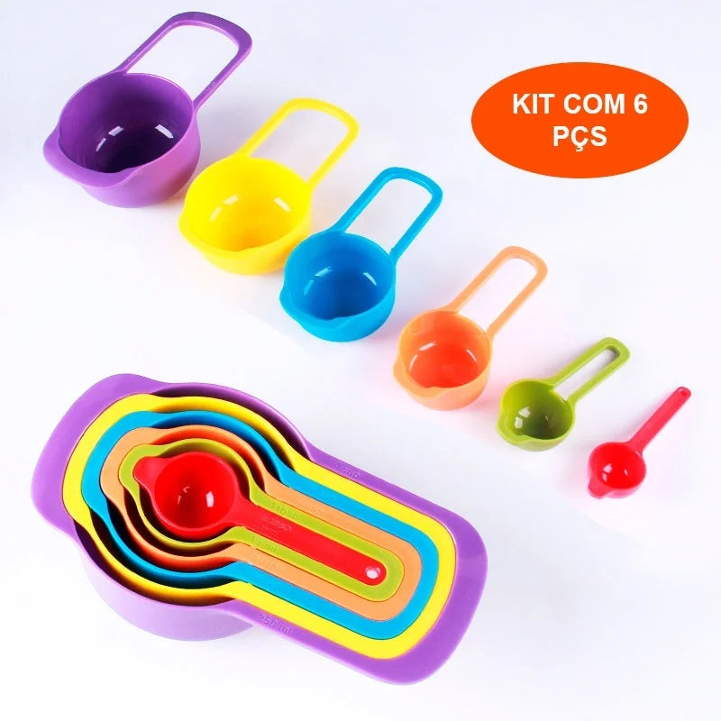 Conjunto Colher Xicaras Medidoras Kit Com 6 Peças Prático Medidoras Cozinha E Confeitaria